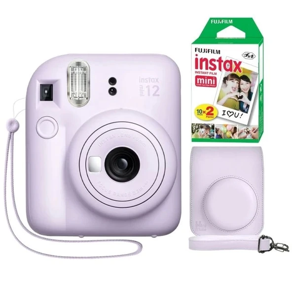 Fujifilm Instax Mini 12 Anlık Fotoğraf Makinesi/ Minimate Özel Kılıf/20 Sayfa/İkili Paket - Mor