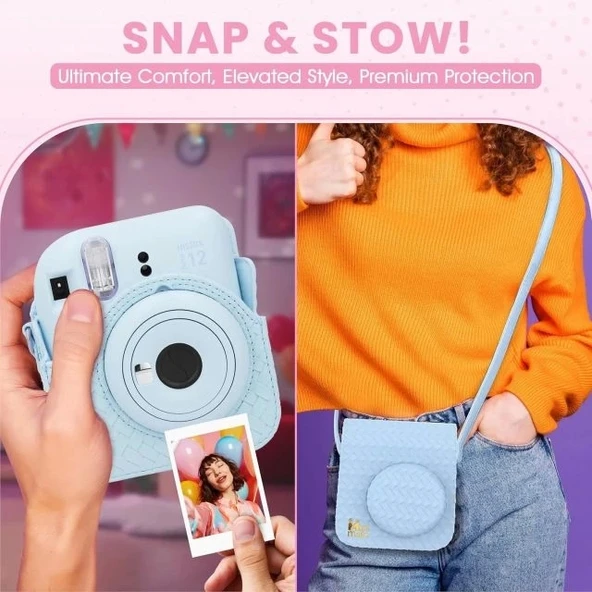 Fujifilm Instax Mini 12 Anlık Fotoğraf Makinesi/Minimate Özel Kılıf/10 Sayfa - Mavi - 5