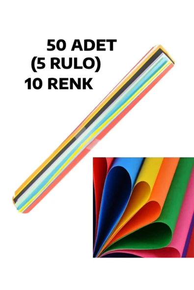 50 Adet 50x70 Cm Fon Kartonu 10 Renk(5 RULO) Büyük Fon Kartonu