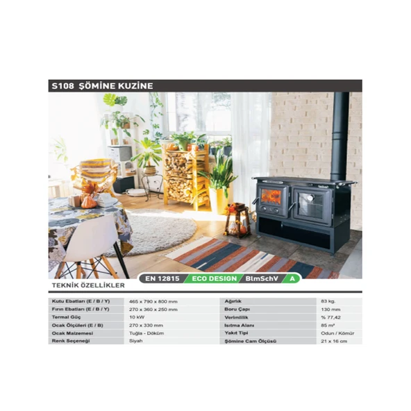 Sabah Şömine Tuğlalı Kuzine Soba Odunluklu S108 - 6