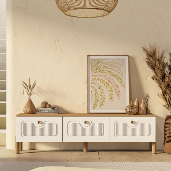 4090 Napoli 180 Cm (Membran MDF Kapaklı) Bohem Tv Ünitesi Sepet - Beyaz - 3