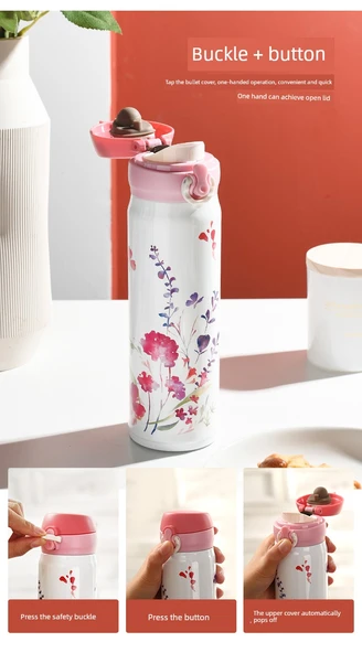 304 Paslanmaz Çelik Termos Bardak - Kelebek Desenli 450ml - 11