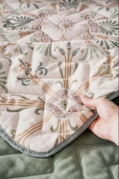 Rivaİstanbul Etnik Saray Çift Kişilik Pamuklu Kapitone Pike & Çok Amaçlı Yatak Örtüsü - Resim 6