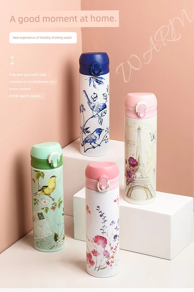 304 Paslanmaz Çelik Termos Bardak - Mandalina Tozu Rengi 450ml - 7