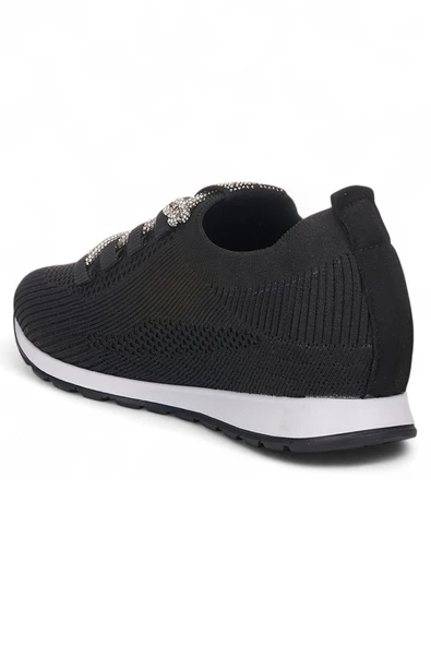 Celira Srt Siyah Triko Taşlı Bağlı Kadın Spor Ayakkabı - Resim 3