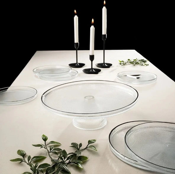 Fecra Loren 7 Parça Pasta ve Sunum Seti Siyah Fileli - 2