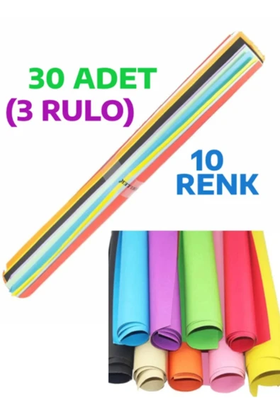 30 Adet 50x70 Cm Fon Kartonu 10 Renk(3 RULO 10 AYRI RENK)