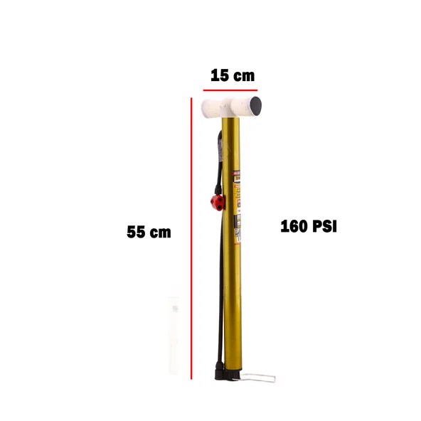 Bisiklet Pompası 55 cm Pratik El Tipi Ayak Tutamaklı Metal Borulu Top Lastik Şambrel Şişirme - 3