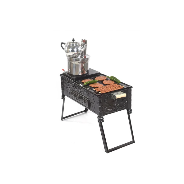 Cemre C-16 Semaverli Ayaklı Kavurma Saclı  Yağdanlıklı Mangal 33*70cm
