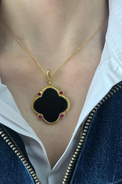 Pembe Mineli Onix Kadın Kolye - 2