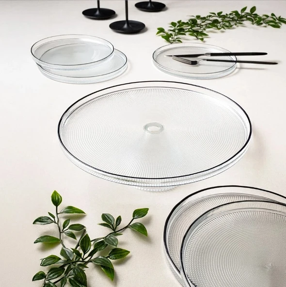 Fecra Loren 7 Parça Pasta ve Sunum Seti Siyah Fileli