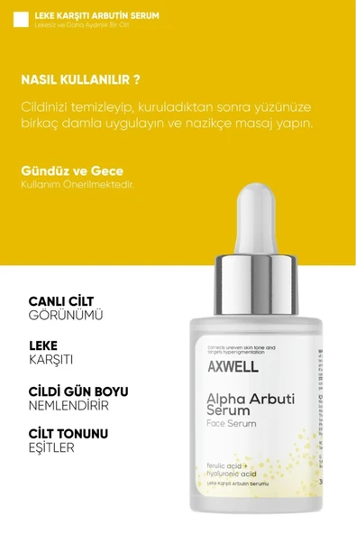 AXWELL Leke Karşıtı & Cilt Tonu Eşitleyen Alpha Arbutin & Ferulic Acid & Hyaluronic Acid Aydınlatıcı Ampul - 2