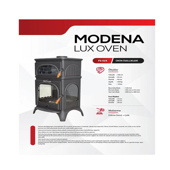 Flamestove FS-024 Modena Lüx Oven Döküm Soba - 4