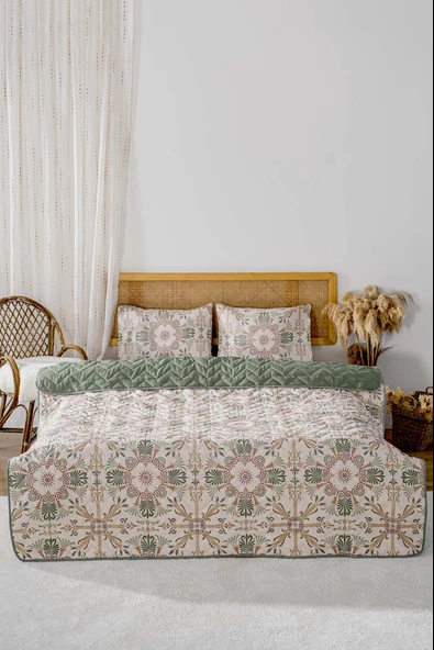 Rivaİstanbul Etnik Saray Çift Kişilik Pamuklu Kapitone Pike & Çok Amaçlı Yatak Örtüsü - Resim 3