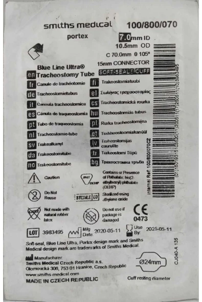 PORTEX Blue Line Ult. Trakeostomi Kanülü Kaflı Portex 7.0 numara - 2