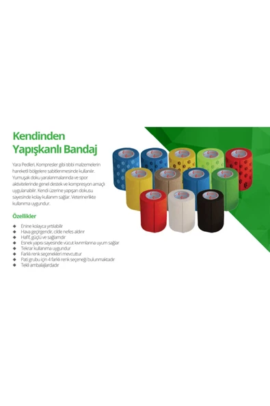 MEDİKALCİM OctaCare Kendinden Yapışkanlı Bandaj Koban Bandaj 7,5 cm x 4,5 m Yeşil Renk 1 Adet