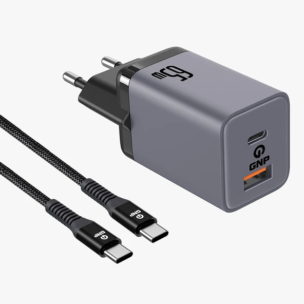 GNP 65W Type-C to Type-C Kablo ve Şarj Cihazı (GENPA Garantili) - 1
