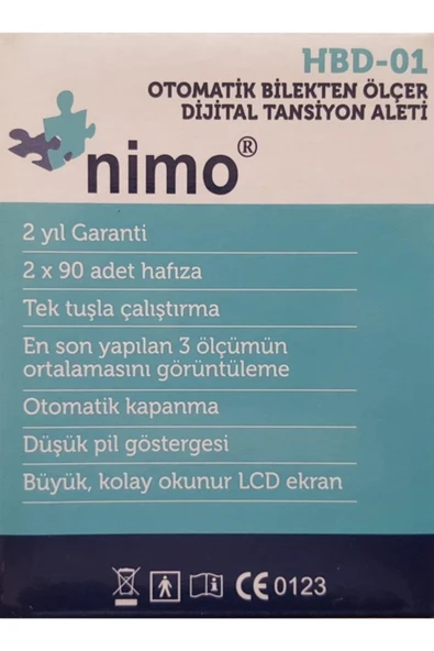 NİMO Hbd-01 Tam Otomatik Dijital Bilekten Ölçen Tansiyon Aleti - 3