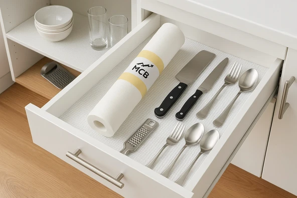 45 Cm X 20 Metre Kaymaz Dolap Içi Çekmece Raf Örtüsü Kaydırmaz Raf Örtüsü - 4