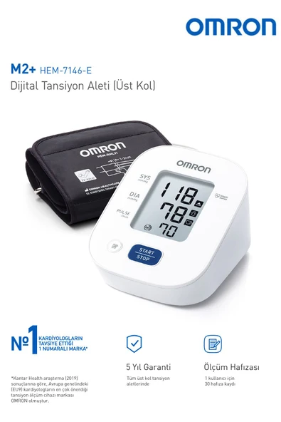 OMRON M2+ 30 Ölçüm Hafızalı Geniş Manşetli Üst Koldan Ölçer Dijital Tansiyon Aleti HEM-7146-E - 2