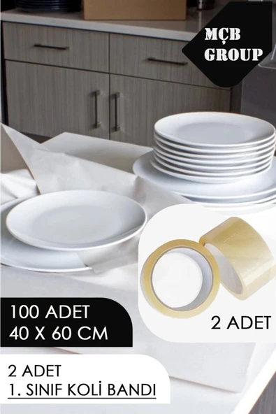 40x60cm Tabak Bardak Sarma Taşıma Taşınma Paketleme Kağıdı 100 Adet + 2 Adet Koli Bandı - Resim 2