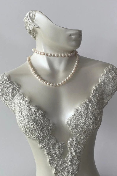 Düğümlü Doğal Tatlı Su İncisi Kadın Kolye - Resim 3