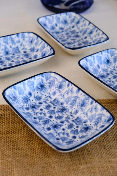 TABAK EVİ Blue Heaven Kayık Tabak 4 lü 17x12x3cm