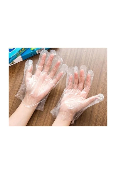 Plastik Tek Kullanımlık Koruyucu Şeffaf Poşet Eldiven 5 Paket X 100 Adet 500 Adet ürün görseli