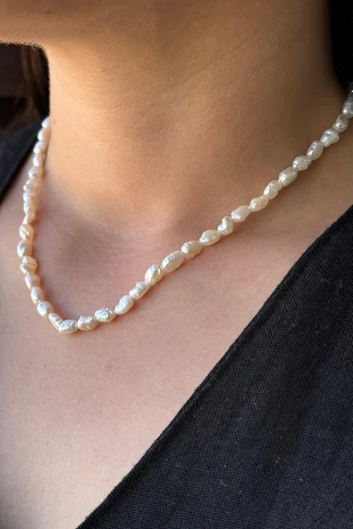 7,5 mm Barok İnci Sıralı Kolye - Resim 2