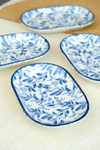 TABAK EVİ Blue Heaven Kayık Tabak 4 lü 18x11x2cm