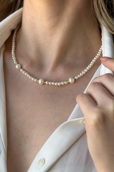 4,5 mm Dorikalı Doğal İnci Kolye - Resim 2