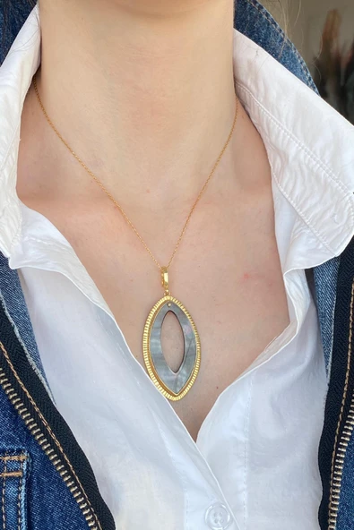 Oval Sedef Kolye - 3