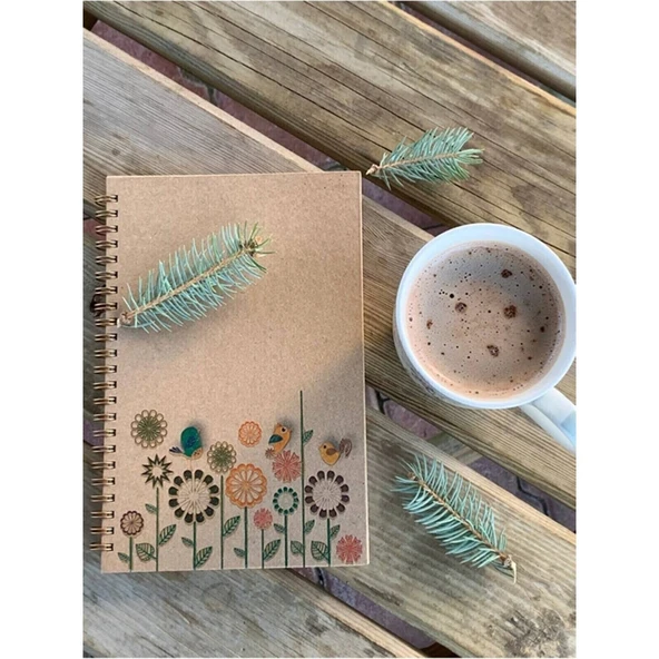Notyaz Spiralli Ciltli Çiçekli Sert Kapaklı Defter A5