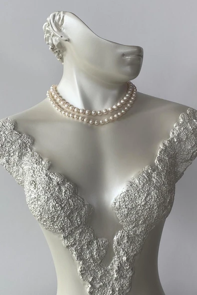 Düğümlü Doğal Tatlı Su İncisi Kadın Kolye - Resim 4