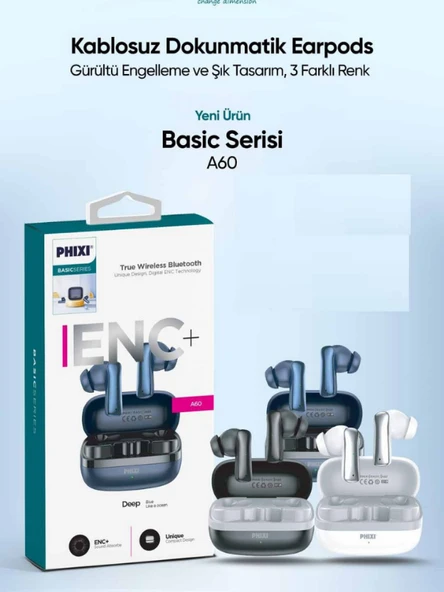 Basic A60 ENC USB-C Hızlı Şarj Destekli Bluetooth Kulaklık, 3 Farklı Renk Seçeneği