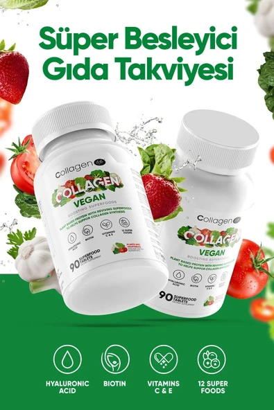 Collagen Life Biotin, Hyaluronıc Acıd ve Bitki Bazlı Protein Tozu ile Vegan Kolajen Desteği 90 Tablet - 3