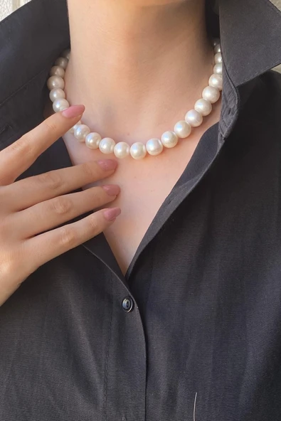 13,5 mm Sıralı Doğal İnci Kolye - Resim 4