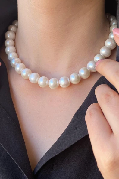 13,5 mm Sıralı Doğal İnci Kolye - Resim 2