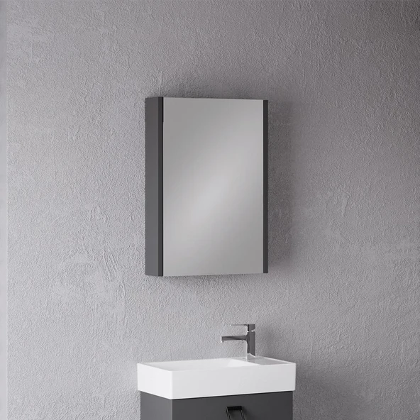 Denko Gloria 50 cm MDF Antrasit Gri Banyo Dolabı Aynalı Üst Modül