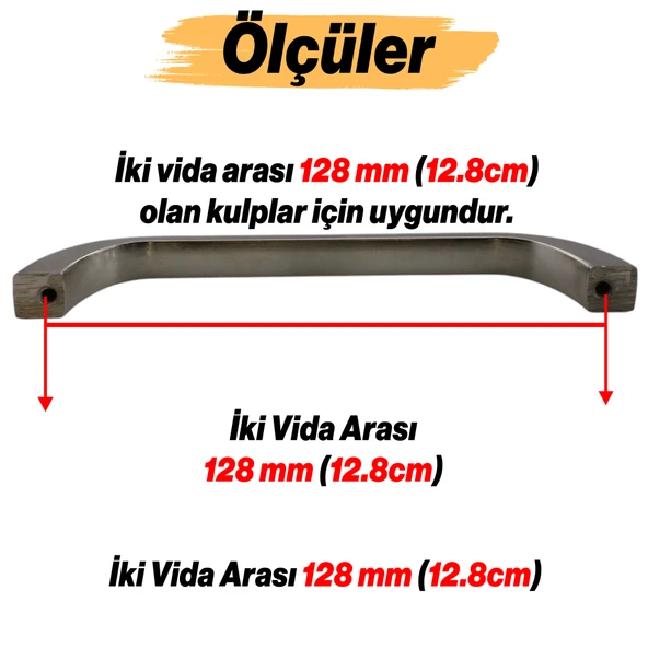 Metal Mobilya Mutfak Çekmece Dolap Dolabı Kapak Kulbu Kulpu Kulpları Göksu (128 mm - 12.8 cm) İnox - Resim 2