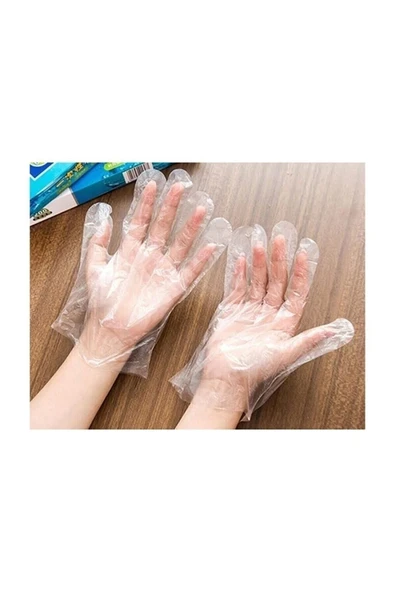 Plastik Tek Kullanımlık Koruyucu Şeffaf Poşet Eldiven 1 Paket 100 Adet