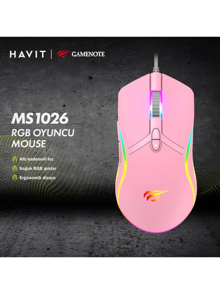 Havit Gamenote MS1026 Gaming Oyuncu Mouse Pembe - 3