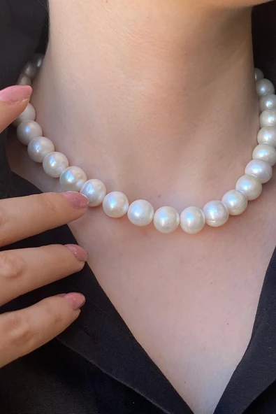 13,5 mm Sıralı Doğal İnci Kolye - Resim 3