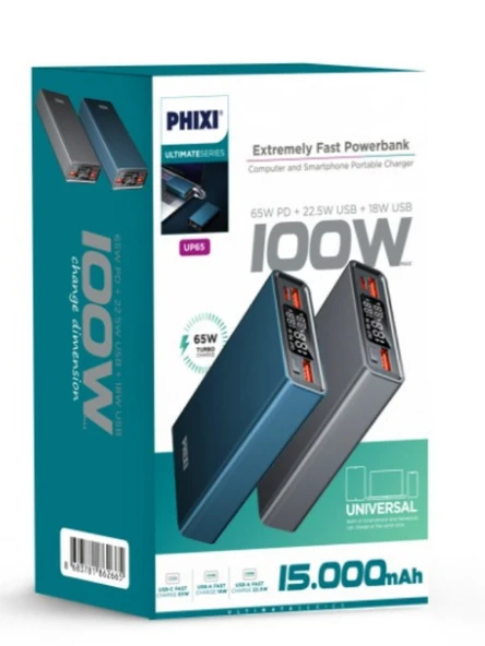 15000 mAh Powerbank 100W Süper Hızlı, 3 Çıkışlı Şarj Cihazı - Laptop Uyumlu Hızlı Powerbank - 4