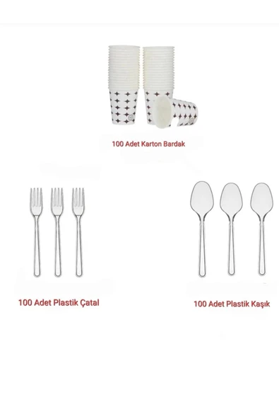 Plastik Çatal,kaşık - Karton Bardak Eko Set(100LÜ SET)