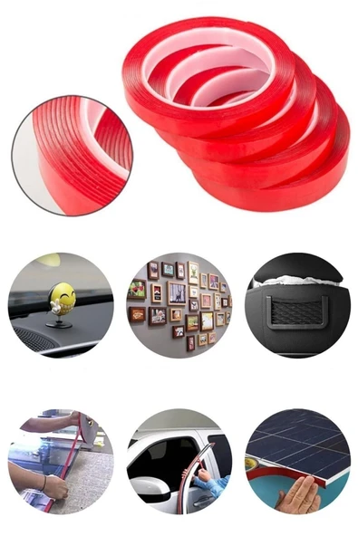 Silikonlu Çift Taraflı Şeffaf Kırmızı Su Geçirmez Güçlü Montaj Bandı 18mm X 2mt 18*2 Silikon Bant