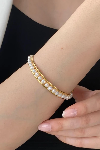 5,5 mm Tek Sıra Kelepçe Doğal İnci Bilezik