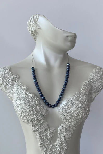 8,5 mm Yarı Doğal İnci Yarı Zincir Asansörlü Kadın Kolye - Resim 2