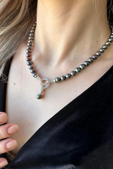 8,5 mm Halka Kilitli Doğal İnci Kolye - Resim 2