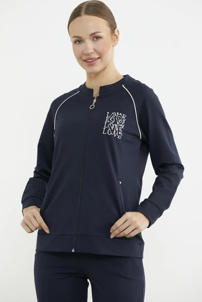 Biye Detaylı Fermuarlı Eşofman Takım - Lacivert - 4